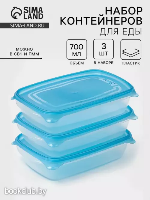 Набор контейнеров для хранения еды Darel plastic «Трио», 3 шт., 700 мл, пластик, прозрачный, крышка МИКС