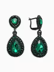 Серьги висячие со стразами «Вечерние», дама, цвет изумрудный в чёрном металле