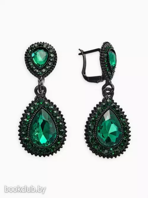 Серьги висячие со стразами «Вечерние», дама, цвет изумрудный в чёрном металле