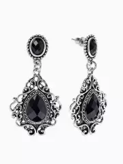 Серьги со стразами «Изящность», ажурная, чёрные в чернёном серебре