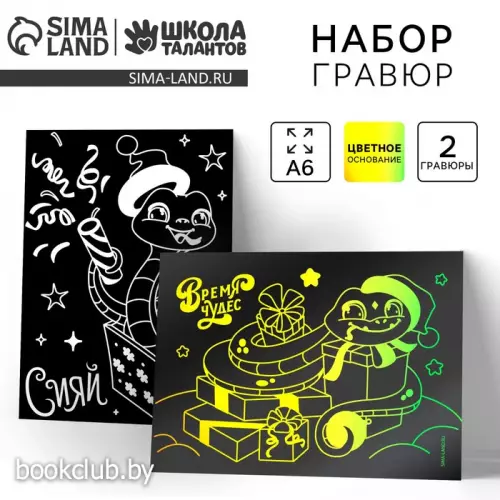 Гравюры с цветным основанием на новый год «Змея», 2 шт, новогодний набор для творчества, Символ года 2025