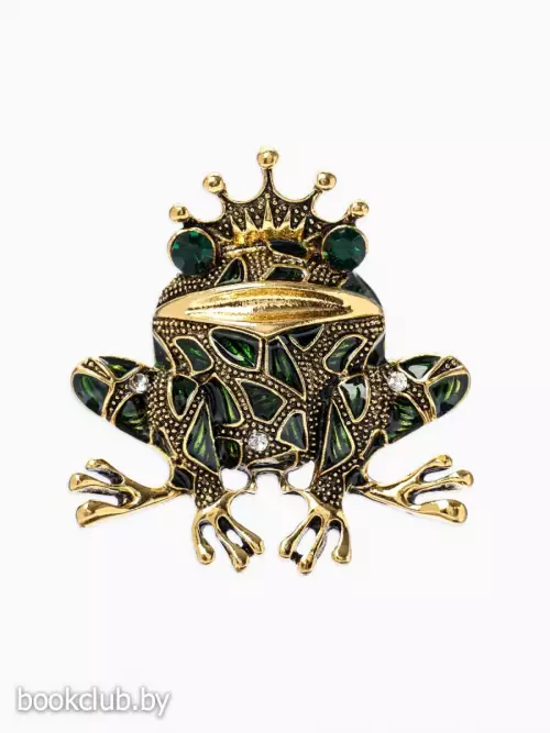 Брошь «Лягушка принцесса», зелёная в чернёном золоте
