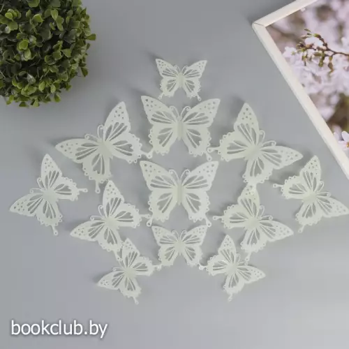 Набор магнитов на холодильник «Бабочки светящиеся с вырезными узорами», 12 шт.