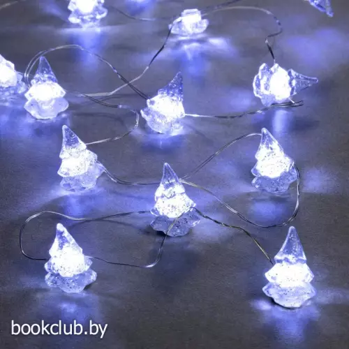 Гирлянда «Нить» 2 м роса с насадками «Снежная ёлочка», IP20, серебристая нить, 20 LED, 2 режима, батарейки ААх2 (нет в комплекте), свечение белое