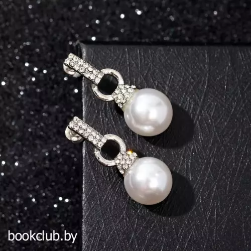 Серьги с жемчугом «Шарики и сцепление колец», цвет белый в серебре