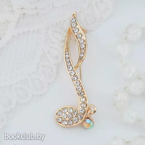 Брошь «Нота», цвет белый в золоте