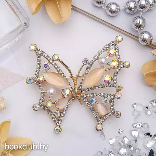 Брошь «Бабочка перламутровая» (цвет: радужный в золоте)