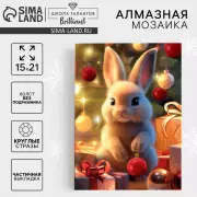 Алмазная мозаика на новый год с частичным заполнением на холсте «Зайчик», 15×21 см, набор для творчества