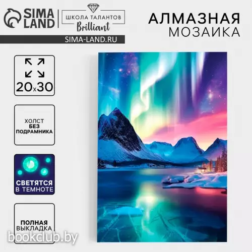 Алмазная мозаика на новый год с полным заполнением со светящимися стразами на холсте «Северное сияние», 20×30 см, набор для творчества