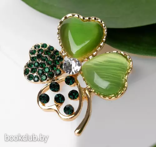 Брошь «Клевер», цвет зелёный в золоте