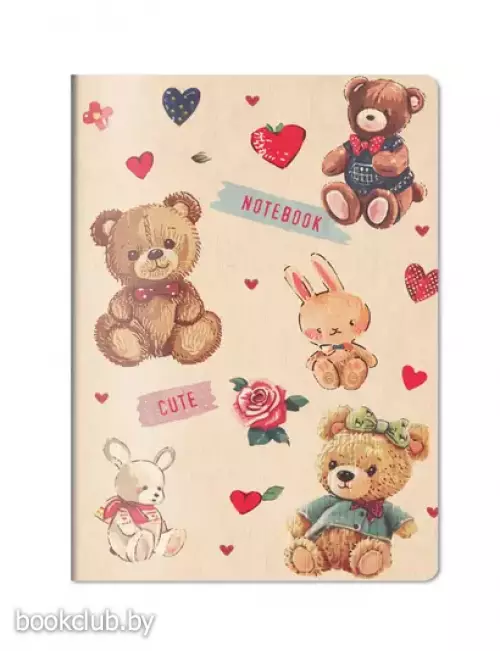 Милый блокнотик с сердечками (А6, 32 л., дизайнерская бумага, мишки)