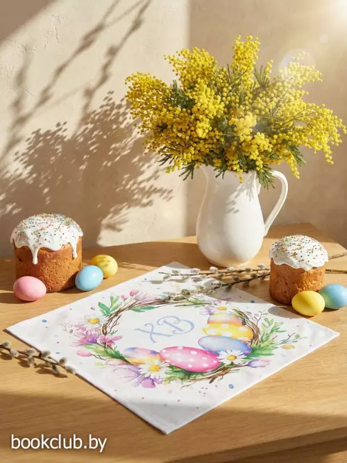 Салфетка пасхальная на стол «Пасхальный венок» 65×65 см
