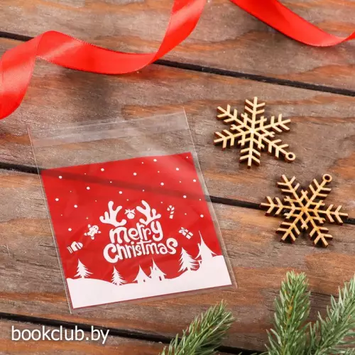 Пакет БОПП с липкой лентой, «С Рождеством», 10 х 10+3см