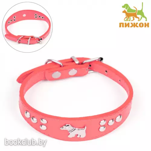 Ошейник-селедка со щенком, 29-32 х 2,5 см, искусственная кожа, красный