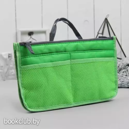 Косметичка дорожная на молнии, 3 отдела, 10 карманов(Цвет: зеленый)