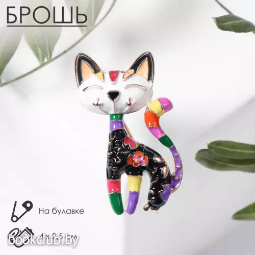 Брошь «Кошка» расписная, цветная в золоте