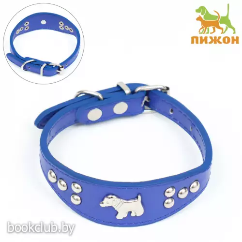 Ошейник-селедка со щенком, 29-32 х 2,5 см, искусственная кожа, синий