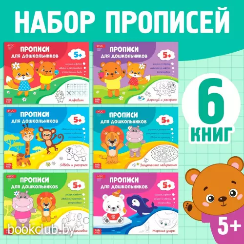 Прописи для дошкольников, набор 6 шт. по 16 стр., виды МИКС