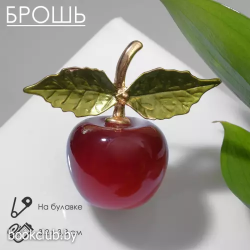 Брошь «Вишня» с листочками