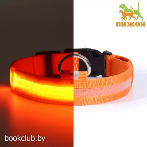 Ошейник с подсветкой размер L, ОШ 45-52 х 2,5 см, 3 режима свечения оранжевый 