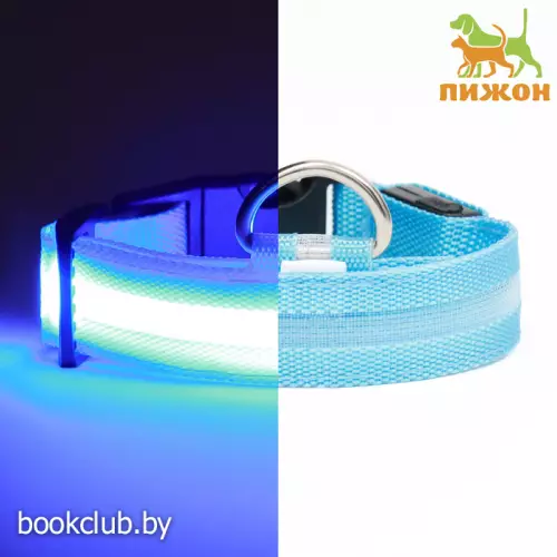 Ошейник с подсветкой размер L, ОШ 45-52 х 2,5 см 3 режима свечения голубой