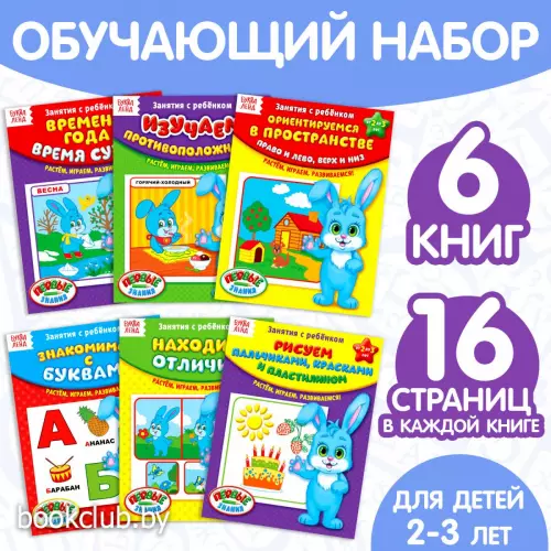 Обучающие книги «Полный годовой курс. Серия от 2 до 3 лет», 6 книг по 16 стр., в папке