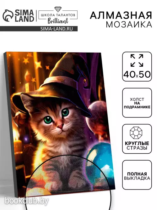 Алмазная вышивка полное заполнение «Котенок в шляпе», на раме, 40×50 см