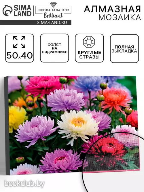 Алмазная вышивка полное заполнение «Астры», на раме, 40×50 см