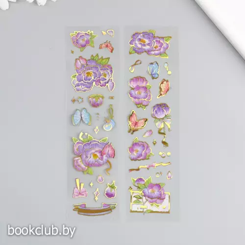 Наклейка пластик золото тиснение «Сад с цветами» 2 листа МИКС 6,5х22,5 см