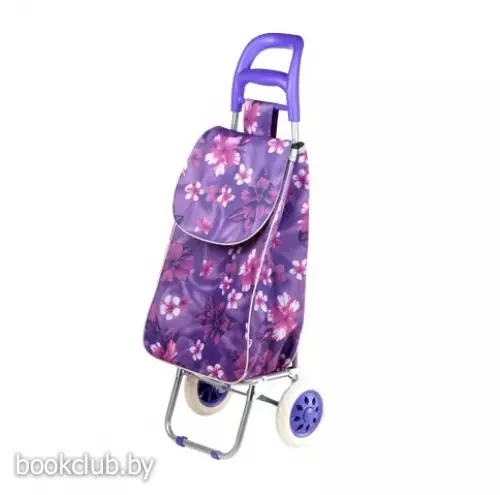 Сумка-тележка хозяйственная на колесах 30 кг, сиреневая (цветы)