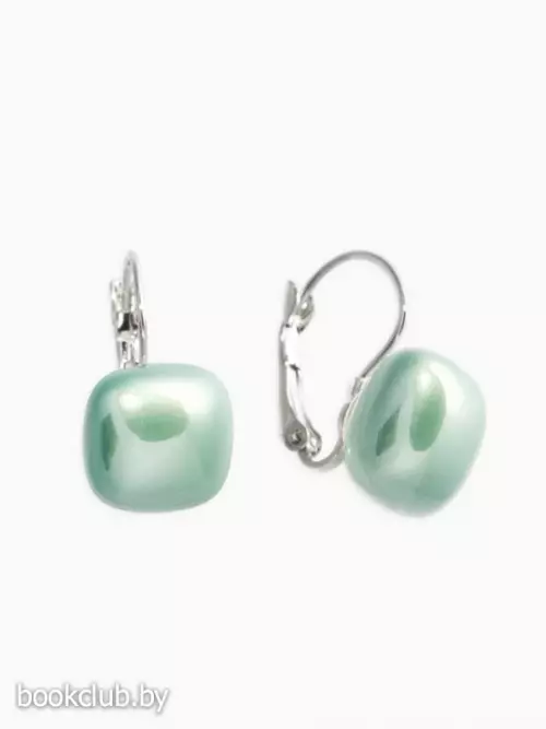 Серьги пластик «Майорика. Квадрат», светло-зелёные в серебре
