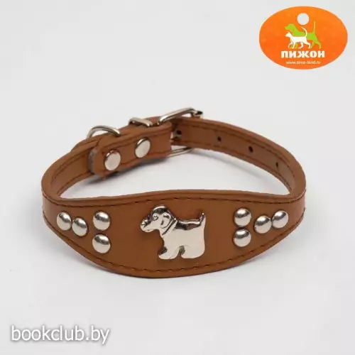 Ошейник-селедка со щенком, 29-32 х 2,5 см, искусственная кожа, коричневый