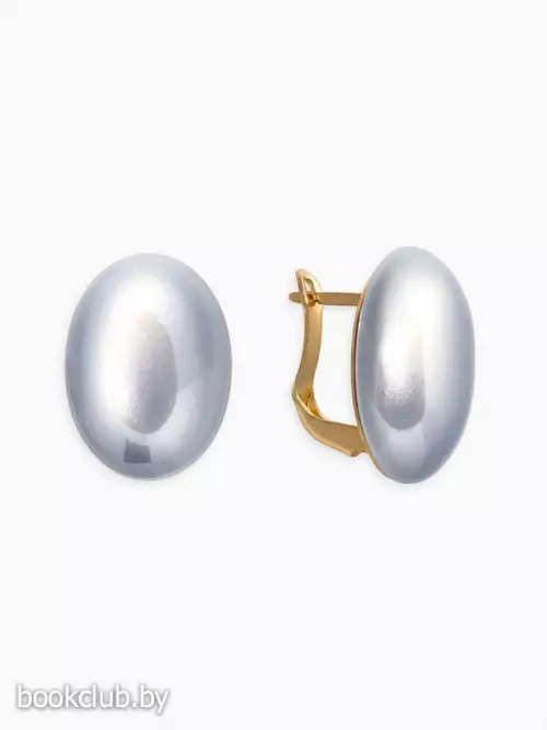 Серьги с жемчугом «Грейс», вытянутый овал, серые в золоте