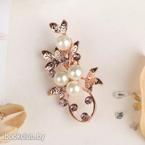 Брошь «Жемчужная ветвь» с росой, цвет бело-фиолетовый в розовом золоте