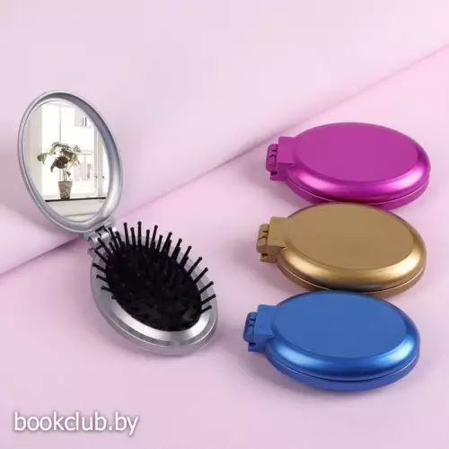Расчёска массажная, складная, с зеркалом, 6 × 9 см, цвет МИКС