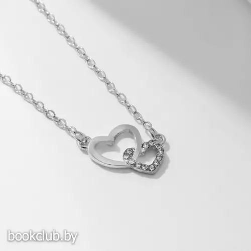 Кулон «Сердечки» скреплённые, цвет белый в серебре