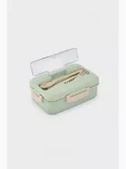 Ланч - бокс в школу Доляна, 1.1 л, 21.5×15×8 см, с приборами, пшеничная солома, зелёный