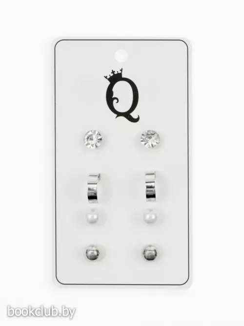 Серьги пусеты QF «Романтика», 4 пары, кольца, белые в серебре