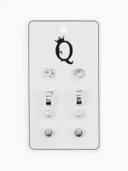 Серьги пусеты QF «Романтика», 4 пары, кольца, белые в серебре