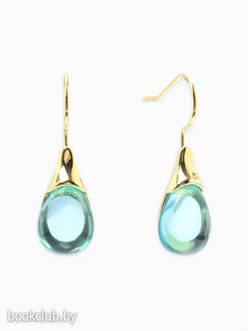 Серьги висячие «Капля», голубые в золоте