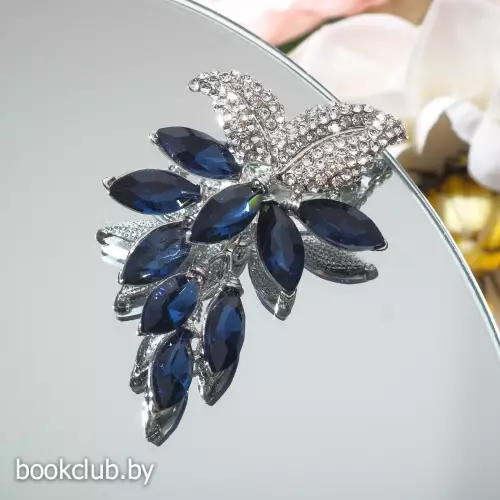 Брошь «Капель» гроздь, цвет бело-синий в серебре