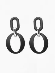 Серьги металл «Цепь», кольцо и овал, 3 звена, серебристо-чёрные