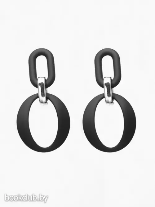 Серьги металл «Цепь», кольцо и овал, 3 звена, серебристо-чёрные