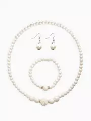 Набор 3 предмета: серьги, колье, браслет «Жемчуг», элегантный, белый в серебре