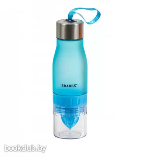 Бутылка для воды с соковыжималкой 0,6 л, 
голубая