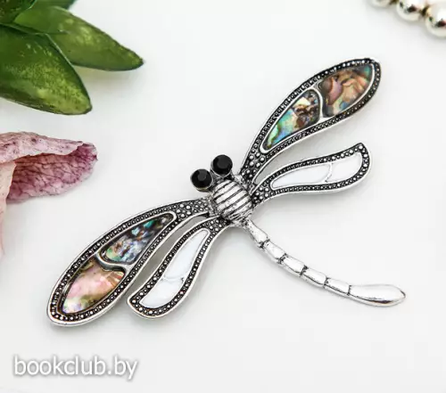 Брошь «Стрекоза» ракушка, цвет белый в черненом серебре