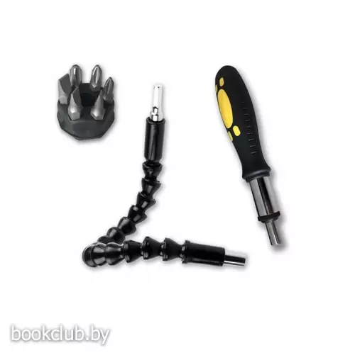 Отвертка с гибкой удлиняющей битой и набором насадок