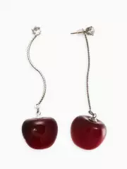 Серьги «Черешня», бордовые в серебре