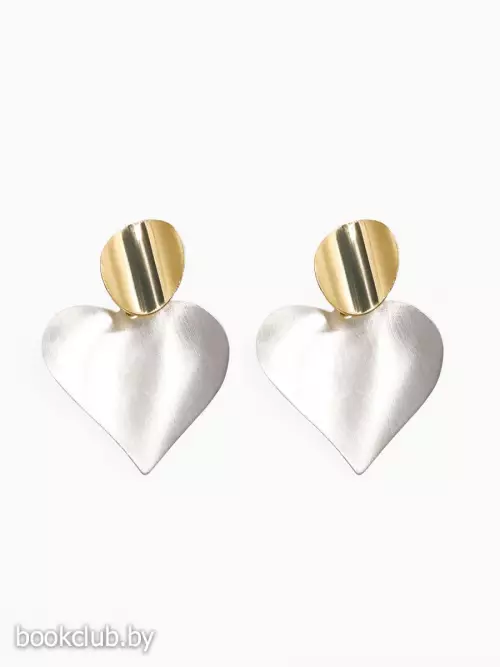 Серьги «Сердечки»,. матовое серебро с золотом