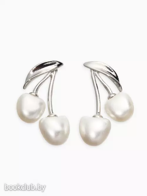 Серьги жемчуг «Вишня», белые в серебре